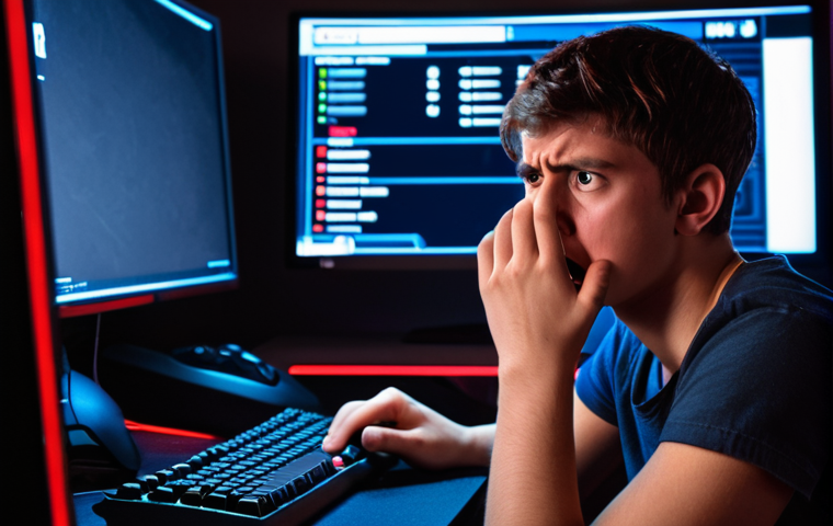 A close-up of a young gamer (male or female) showing intense frustration, perhaps with a hand near their face or clenching their mouse. In the background, a large gaming monitor prominently displays a "DEFEAT" screen or a rapidly dropping rank indicator from a competitive FPS game. The scene should evoke stress and a feeling of unfairness, with a modern gaming setup and moody, dramatic lighting.