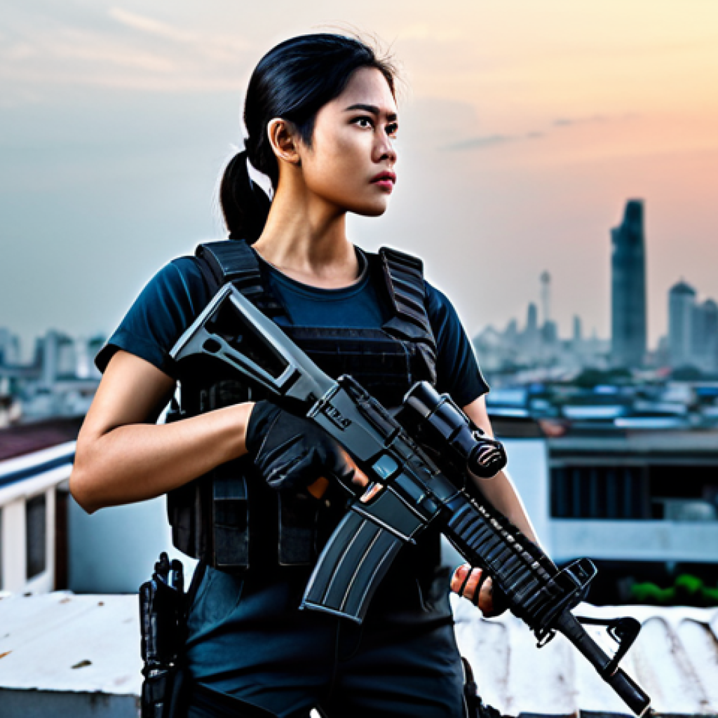 무료 FPS 게임과 유료 FPS 게임의 차이 - **

A fully clothed female character in tactical gear, appropriate attire, holding a modern assault ...