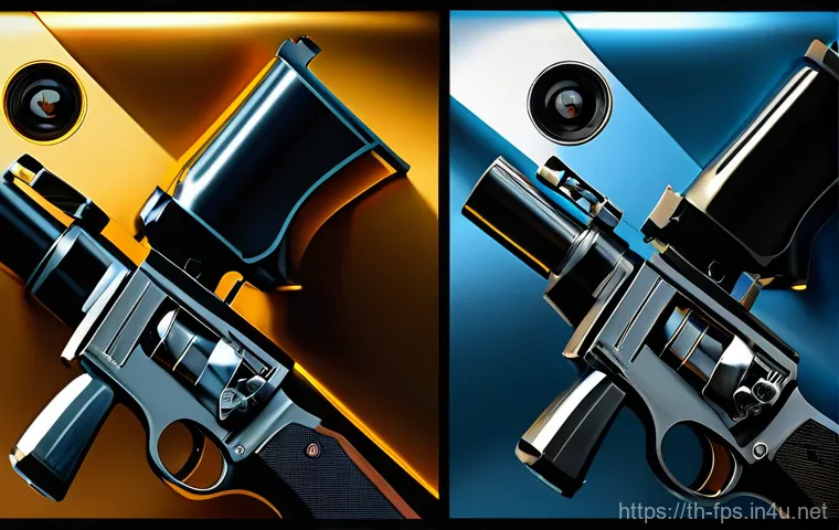 FPS 속의 현실 세계 무기와의 차이 - Here are three detailed image generation prompts in English: