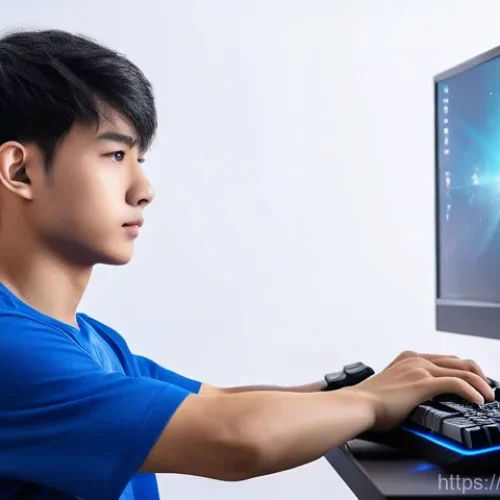 FPS에서 명중률 향상시키는 팁 - A focused Thai male gamer, in his late teens, with short, neat black hair, is comfortably holding a ...