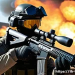 스팀에서 평가가 높은 FPS 게임 - A highly detailed first-person shooter game scene set in a realistic modern battlefield environment,...