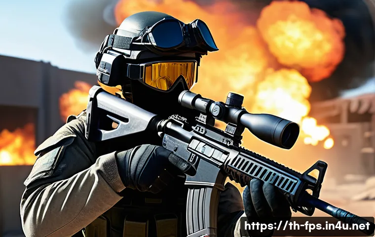 스팀에서 평가가 높은 FPS 게임 - A highly detailed first-person shooter game scene set in a realistic modern battlefield environment,...