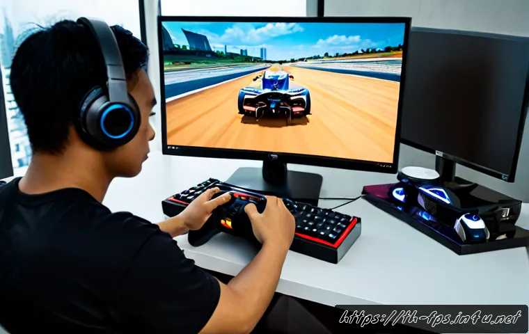 FPS 장르와 다른 장르 간의 융합 트렌드 - Photorealistic Thai esports gamer in a modern Bangkok apartment, focused at a widescreen monitor sho...